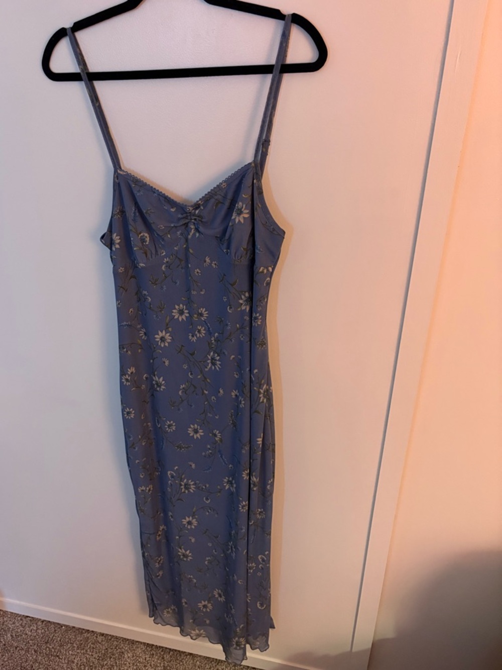 Blue Floral Slip Midi Dress with Adjustable Straps
